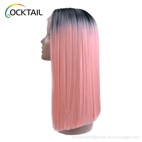 heat resistant lido pink ombre color silky straight wig colorful middle part synthetic hair bob lace front wig